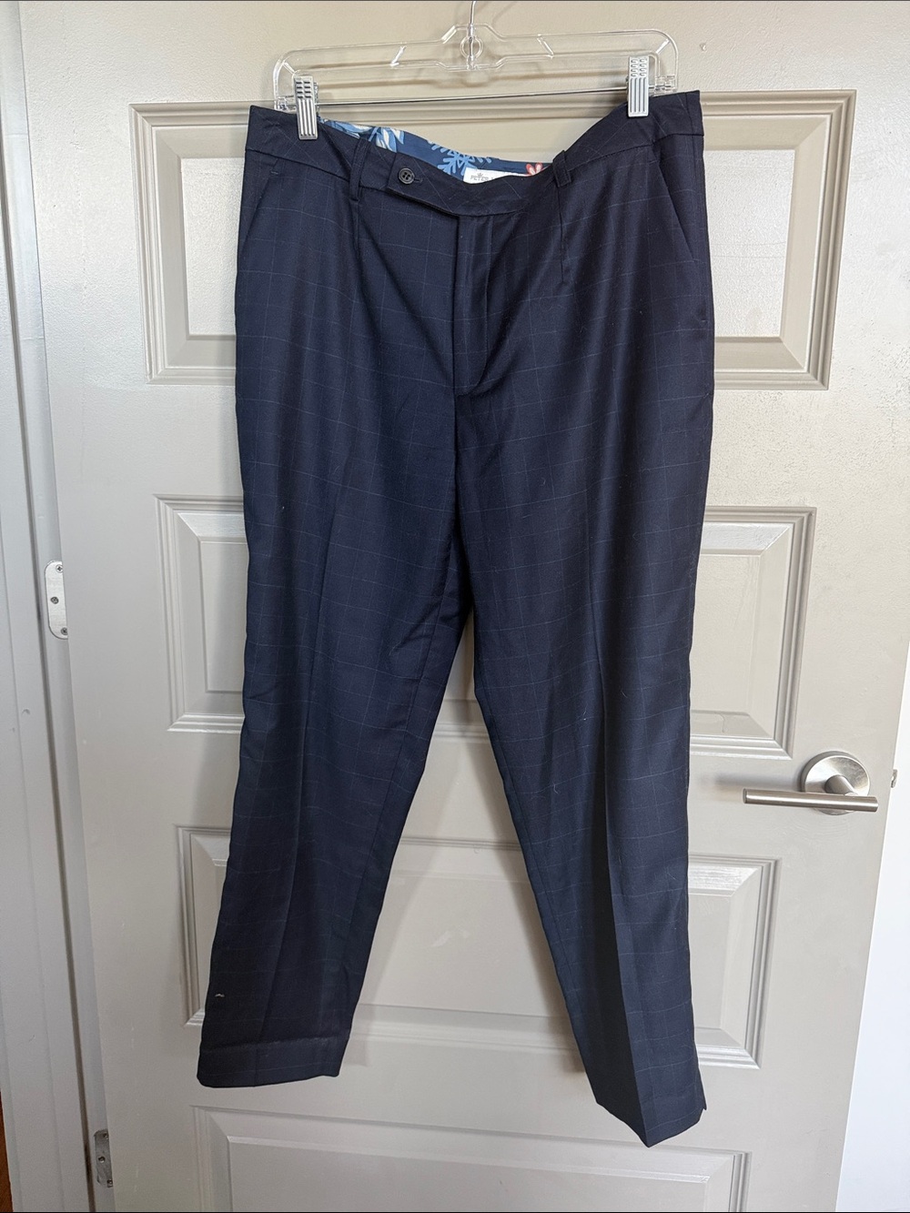 Peter Millar Navy Windowpane Ankle Pants